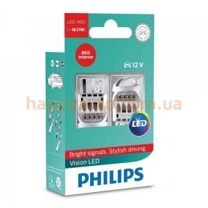 Лампа светодиодная LED Philips W21 RED 12V 12838REDX2 (2шт)